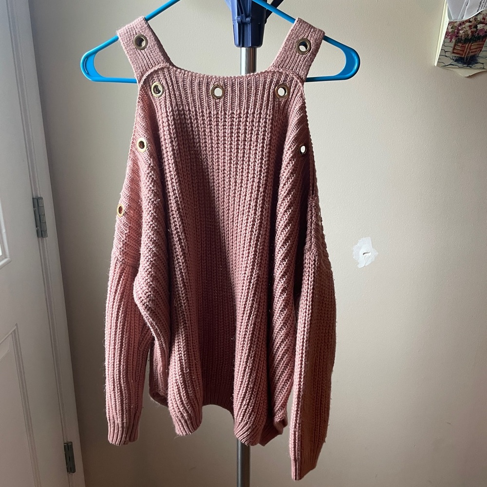 moon & madison Pink Off-the-Shoulder Sweater with Gold Accents